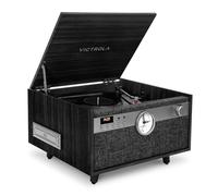Victrola VTA-835SB-BLK Century Signature+ Centro de música 6 en 1 con Bluetooth con Reloj y Patas, Color Negro