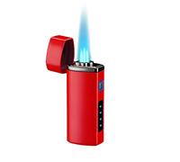ViCUULY Encendedor de llama triple chorro, encendedor de butano ajustable, resistente al viento, recargable, encendedor de ventana de gas visible (rojo llama)