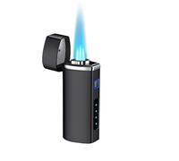 ViCUULY Encendedor de llama triple chorro, encendedor de butano ajustable, resistente al viento, recargable, encendedor de ventana de gas visible (negro de negocios)