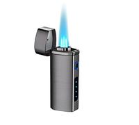 ViCUULY Encendedor triple Jet Flame resistente al viento, encendedor clásico de aleación de zinc cepillado negro