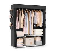 Vicye Armario de Ropa, Armario de Tela, armarios con Tapa, 3 Barras para Colgar, 6 estantes de Almacenamiento y Bolsillos Laterales, Tubo de Metal de 19 mm de diámetro, para Dormitorio, Negro