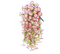 Vid artificial de gloria de la mañana, 75 cm, flor de trompeta de imitación con hojas de eucalipto, ratán de plástico resistente a la intemperie para decoración de jardín, pared, valla, boda, morado