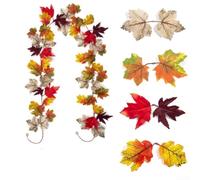 Vid artificial de hojas de arce, guirnalda de otoño falsa con follaje rojo realista para decoración del hogar de Acción de Gracias, Halloween, hojas de seda, ratán para interiores de temporada (número