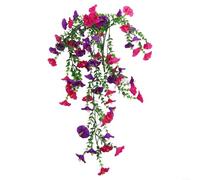 Vid colgante de gloria de la mañana artificial, con hojas de eucalipto para interiores y exteriores, flores decorativas de seda, para pared, puerta, valla, fiesta, decoración del hogar, 75 cm de largo