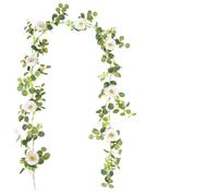 Vid de camelia artificial con hojas de dinero, guirnalda de ratán de seda blanca de 2 m para arco de boda, decoración de pared del hogar y accesorios de fondo de fotografía