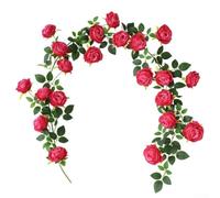 Vid de rosas artificiales, flores artificiales realistas de 1,9 m para el hogar, centro comercial, decoración de vacaciones, simulación de puerta de rama mensual Monet, 21 (rojo rosa)