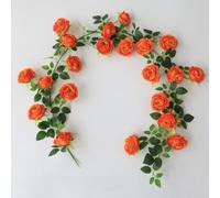 Vid de rosas artificiales, flores artificiales realistas de 1,9 m para el hogar, centro comercial, decoración de vacaciones, simulación de puerta de rama mensual Monet, 21 (naranja)