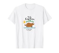 Vida Capibara: La Felicidad Es Simple | Arte Inspirador Camiseta, Hombre, Blanco, XL