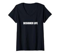 Vida del diseñador Camiseta Cuello V, Mujer, Negro, XXL