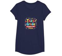 Vida del Maestro de Tercer Grado: Colorida Aventura educativa Camiseta, Niñas, Azul Marino, Pequeña