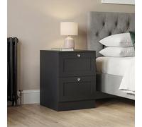 Vida Designs Altino - Mesita de Noche de 2 cajones, Color Negro, compacta Que Ahorra Espacio, Madera de ingeniería, cajón de Deslizamiento Suave, pomos cromados Modernos, Ideal para Dormitorio