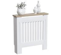 Vida Designs Arlington Cubierta de radiador Blanco - Pequeño - Estilo Shaker Moderno con Lamas Verticales para Mejor circulación del Calor - H83.3xW78xD19cm - MDF Pintado con repisa de Madera