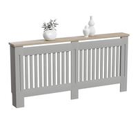 Vida Designs Arlington Cubierta de radiador Olive Grey - Extra Grande - Estilo Shaker Moderno con Lamas Verticales para Mejor circulación - H83.3xW172xD19cm - MDF Pintado con repisa de Madera