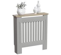 Vida Designs Arlington Cubierta de radiador Olive Grey - Pequeño - Estilo Shaker Moderno con Lamas Verticales para Mejor circulación del Calor - H83.3xW78xD19cm - MDF Pintado con repisa de Madera