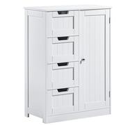 Vida Designs Armario de baño con 4 cajones y 1 puerta, mueble de pie, de madera, blanco