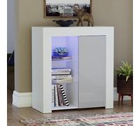 Vida Designs Azura - Aparador Moderno LED de 1 Puerta en Blanco y Gris, Luces RGB (Opciones de desvanecimiento/estroboscópico Incluidas), Alto Brillo
