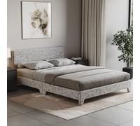 Vida Designs Cama Victoria con cabecero tapizado de Tela para Cama Doble (4 pies), Terciopelo Plateado