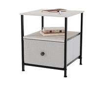 Vida Designs Chorley - Cajonera de tela con 1 cajón y parte superior de madera, marco de metal y asas, ideal para dormitorio, sala de estar, guardería, madera beige y gris (certificado UKFR)