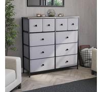 Vida Designs Chorley - Cajonera de tela con 10 cajones y parte superior de madera, marco de metal y asas, ideal para dormitorio, sala de estar, guardería, madera beige y gris (certificado UKFR)
