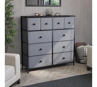 Vida Designs Chorley - Cajonera de tela con 10 cajones y parte superior de madera, marco de metal y asas, ideal para dormitorio, sala de estar, guardería, color gris y negro