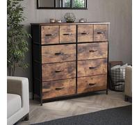 Vida Designs Chorley - Cómoda de 10 cajones de tela con parte superior de madera, marco de metal y asas, ideal para dormitorio, sala de estar, guardería, color marrón rústico (certificado UKFR)