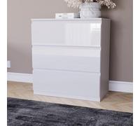 Vida Designs Cómoda de 3 cajones para ropa, organizadores de armario y armario de almacenamiento para pasillo, entrada, dormitorio y sala de estar (blanco, alto brillo)