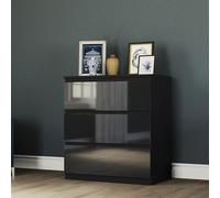 Vida Designs Cómoda de 3 cajones para ropa, organizadores de armario y armario de almacenamiento para pasillo, entrada (negro, alto brillo)