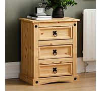 Vida Designs Corona - Mesita de noche, 3 cajones, madera de pino maciza