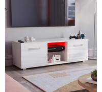 Vida Designs Cosmo - Mueble de TV LED de 2 Puertas Moderno Brillante MDF Mate para Sala de Estar, Mueble de Medios, Mueble RGB, Blanco Claro, 120 cm