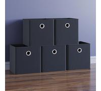 Vida Designs Durham - Canastas plegables de tela con asa de metal de fácil acceso para el hogar (negro, paquete de 5)