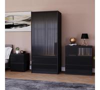 Vida Designs Glinton - Juego de dormitorio de 3 piezas (mesita de noche de 2 cajones, cómoda de 3 cajones, armario de 2 puertas y 2 cajones), negro (100% FSC)