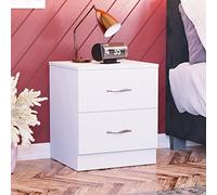 Home Discount - Mesita Blanca de Noche con 2 cajones, Tiradores y guías de Metal. Mesita de Noche de Madera.