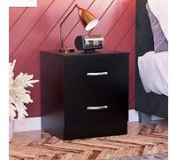 Vida Designs Home Discount Mesita de Noche, Negra, con 2 cajones, con Asas y pasadores metálicos