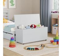 Vida Designs Leon - Caja de Juguetes de Madera en Color Blanco, 100 x 40 x 48 cm, otomana de Almacenamiento con Tapa elevable, Ideal para Juguetes, Ropa de Cama y reposapiés