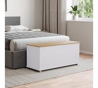 Vida Designs Leon - Otomana de almacenamiento, madera en blanco y roble, 100 x 40 x 48 cm, banco de almacenamiento otomano con tapa elevable, ideal para juguetes, ropa de cama y reposapiés