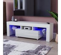 Vida Designs Luna - Mueble de TV LED con 1 cajón, Moderno, Brillante, Mate, Tablero DM, Mueble para Sala de Estar, Mueble de Medios, Muebles RGB Blanco Claro