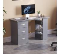 Vida Designs Mason - Escritorio para computadora con estantes y 3 cajones, Mesa de Juegos para PC o Laptop, estación de Trabajo de Estudio, Muebles Gris