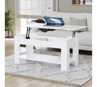 Vida Designs Mesa de Centro elevable con Compartimento de Almacenamiento Oculto Grande y Estante, 48-60 x 100 x 48 cm (Blanco)