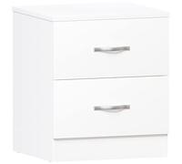 Vida Designs Mesita de Noche Blanca, 2 Asas y guías de Metal, Soporte único para cajones antiarqueamiento, Muebles de Dormitorio Riano, Plata, White, 47 x 40 x 36 cm