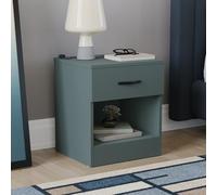 Vida Designs Mesita de noche Jasper verde con 1 cajón con tiradores y guías de metal, soporte único para cajón antitorceduras, muebles de dormitorio Riano