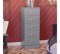 Vida Designs Mueble de Almacenamiento de 5 cajones Estrechos Altos para Dormitorio, cajones deslizantes (Gris)