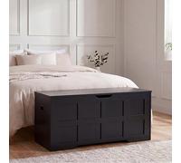Vida Designs Otomana de almacenamiento, color negro, 100 W, estilo agitador, mango recortado, fácil montaje, ahorro de espacio, moderna unidad de almacenamiento para dormitorio, sala de estar, pasillo