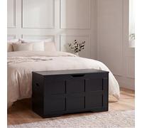 Vida Designs Otomana de almacenamiento, color negro, 76 W, estilo agitador, asa recortada, fácil montaje, ahorra espacio, moderna unidad de almacenamiento para dormitorio, sala de estar, pasillo, caja