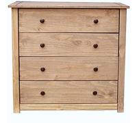 Vida Designs Panama - Cómoda de Almacenamiento con 4 cajones, Acabado de Cera de Roble Natural, Muebles de Dormitorio sólidos