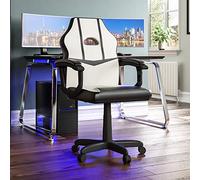 Vida Designs Racing Comet computadora para Juegos, Color Blanco y Negro, Silla reclinable giratoria Ajustable de Piel sintética, Cuero, 101 x 58 x 55 Cm