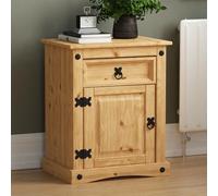 Vida Designs Rectangular Corona Mesilla de noche con 1 cajón y 1 Puerta, Madera Maciza de Pino, Marrón, 35 cm x 48 cm x 60 cm