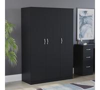Vida Designs Riano-Armario de 2 Puertas, Color Blanco con Estante y Barra para Colgar, Muebles de Almacenamiento de Madera para Dormitorio, ingeniería, Black, 3 Door
