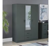 Vida Designs Riano - Armario grande con espejo de 3 puertas con estante y barra para colgar, espacioso almacenamiento y organizador de ropa, acabado negro (verde jaspe)