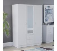 Vida Designs Riano - Armario grande con espejo de 3 puertas con estante y barra para colgar, espacioso almacenamiento y organizador de ropa, acabado negro (blanco)