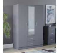 Vida Designs Riano - Armario grande con espejo de 3 puertas con estante y barra para colgar, espacioso almacenamiento y organizador de ropa, acabado negro (gris)